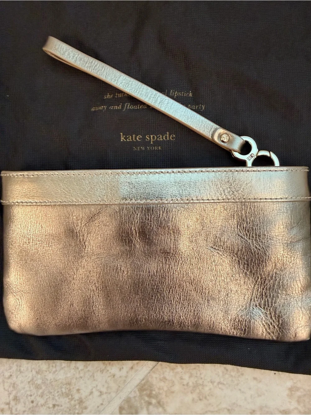 Kate Spade Metallic Silver Leather Wristlet Clutch